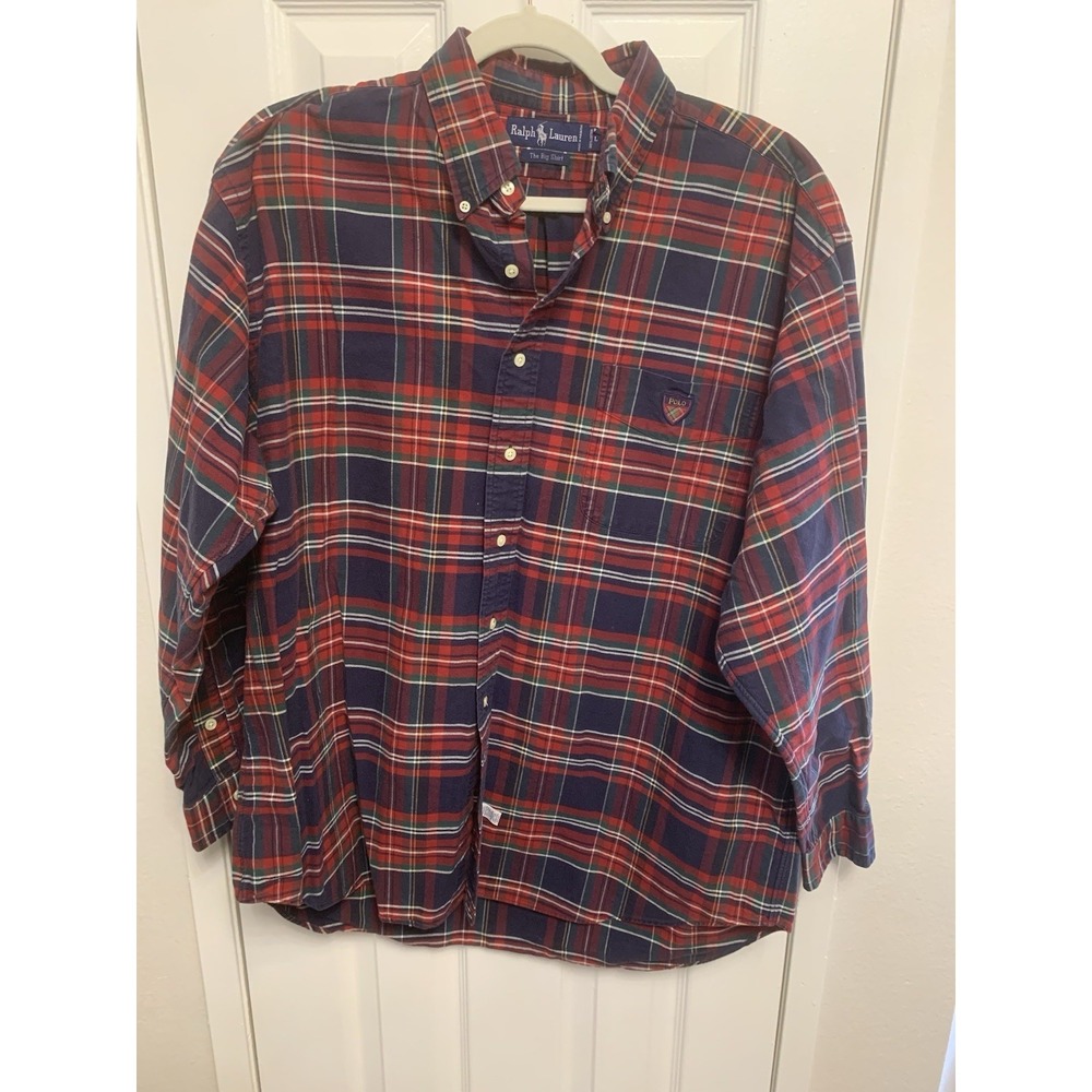 Ralph Lauren The Big Shirt Mens Red Blue Plaid Button Down LS Shirt Large